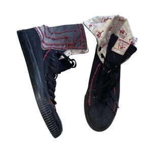 True Religion Men Size 11.5 Black Red Canvas High Top Sneakers Skater Grunge